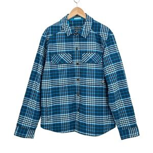 Stio Mens Buckhorn Insulated Snap Shirt Jacket Blue Plaid Organic Cotton Medium